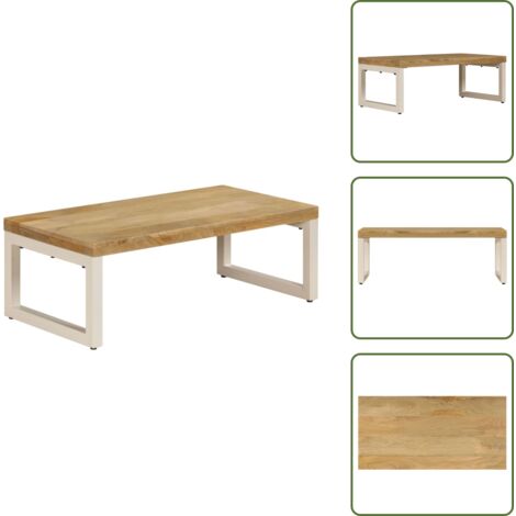 The Living Store Mesa de centro madera maciza de mango y acero 100x50x35 cm - Mesa de comedor