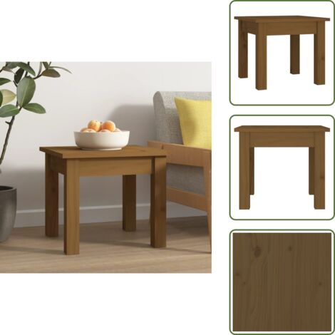 The Living Store Mesa de centro madera maciza de pino marrón miel 35x35x30 cm - Madera maciza