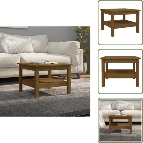 The Living Store Mesa de centro madera maciza de pino marrón miel 55x55x40 cm - Madera maciza