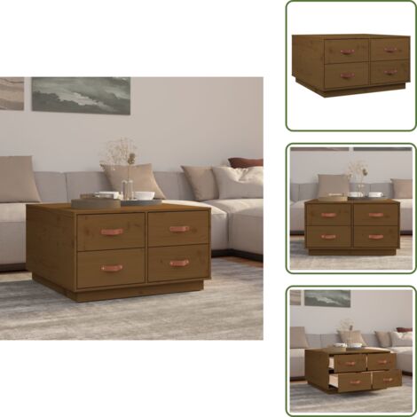 The Living Store Mesa de centro madera maciza de pino marrón miel 80x80x45 cm - Madera maciza