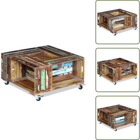 The Living Store Mesa de centro madera maciza reciclada 70x70x35 cm - Madera reciclada