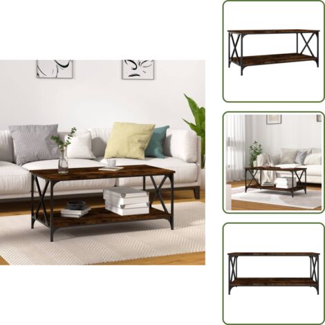 The Living Store Mesa de centro madera y hierro roble ahumado 100x50x45 cm - Mesa de salón