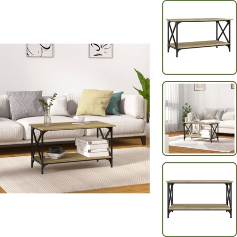 The Living Store Mesa de centro madera y hierro roble Sonoma 80x45x45 cm - Mesa de salón