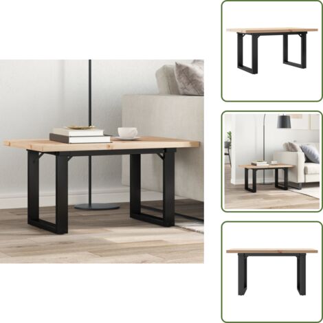 The Living Store Mesa de centro marco O madera maciza pino y acero 80x50x40,5 cm - Madera maciza