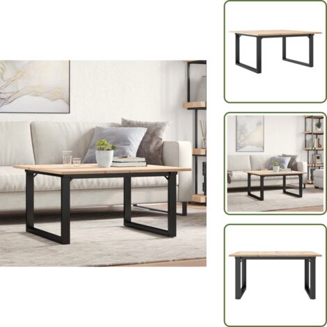 The Living Store Mesa de centro marco O madera maciza pino y acero 90x90x45 cm - Madera maciza
