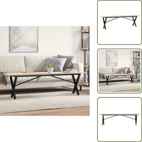 The Living Store Mesa de centro marco X madera maciza pino y acero 160x40x45 cm - Mesa de salón