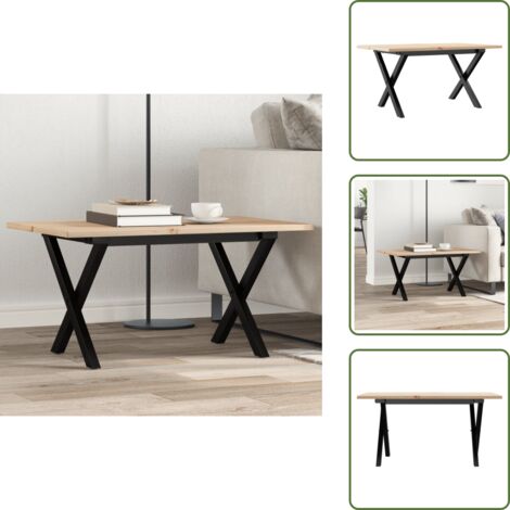 The Living Store Mesa de centro marco X madera maciza pino y acero 80x50x40 cm - Mesa de salón