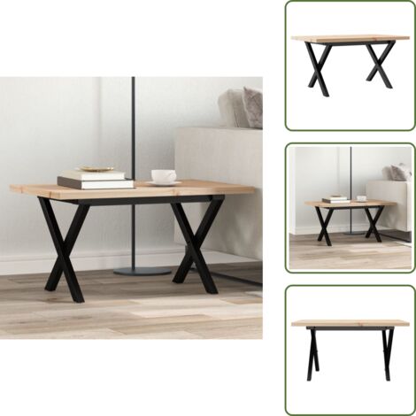 The Living Store Mesa de centro marco X madera maciza pino y acero 80x50x40,5 cm - Mesa de salón