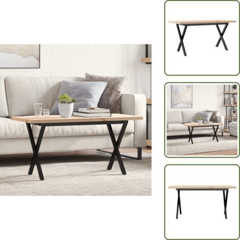 The Living Store Mesa de centro marco X madera maciza pino y acero 90x40x45,5 cm - Madera maciza