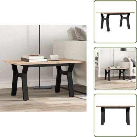 The Living Store Mesa de centro marco Y madera maciza pino y acero 80x50x40 cm - Madera maciza