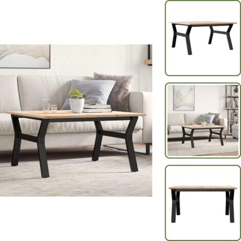 The Living Store Mesa de centro marco Y madera maciza pino y acero 80x80x45 cm - Madera maciza