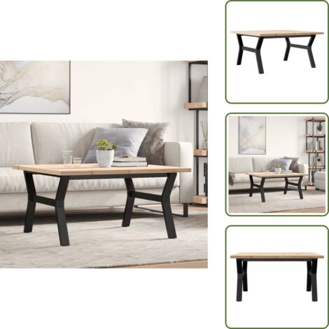 The Living Store Mesa de centro marco Y madera maciza pino y acero 90x90x45,5 cm - Madera maciza