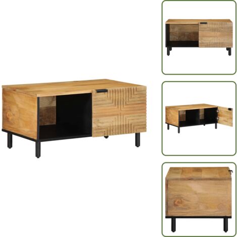 The Living Store Mesa de centro marrón 80x50x40 cm madera maciza mango - Mesa auxiliar