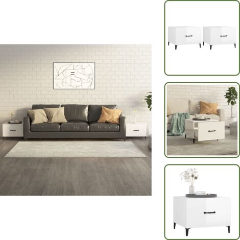 The Living Store Mesa de centro patas de metal 2 uds blanco brillo 50x50x40 cm - Mesa industrial