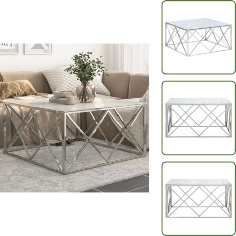 The Living Store Mesa de centro plateada acero inoxidable y vidrio templado - Mesa de salón