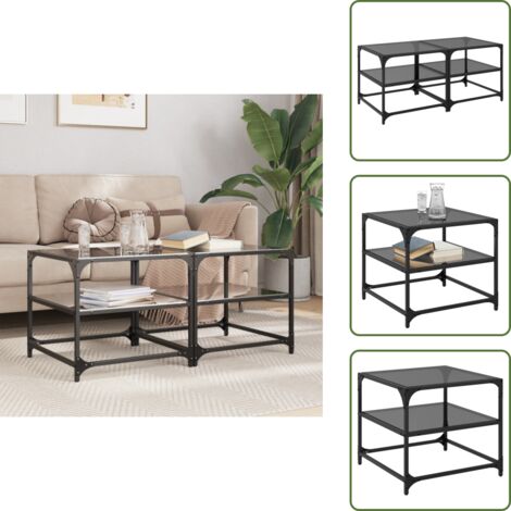 The Living Store Mesa de centro superficie vidrio 2 uds acero negro 50x50x45 cm - Mesa de salón