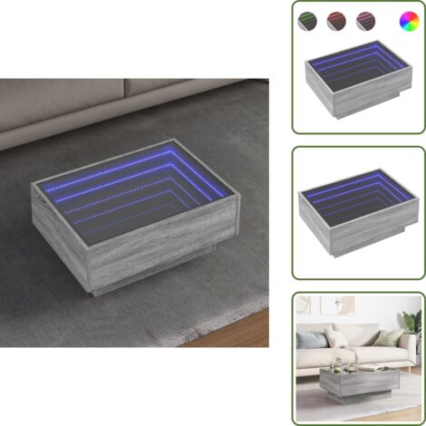 The Living Store Mesa de centro y LED madera ingeniería gris Sonoma 70x50x30 cm - Luz led