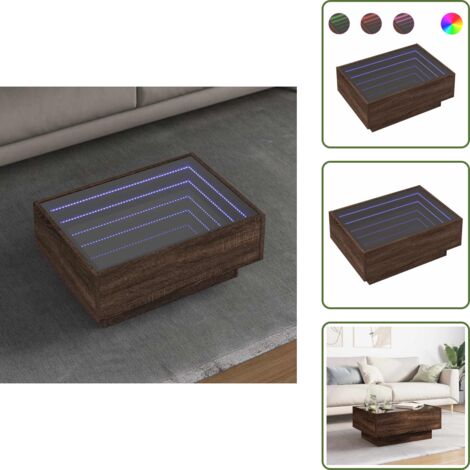 The Living Store Mesa de centro y LED madera ingeniería marrón roble 70x50x30 cm - Luz led