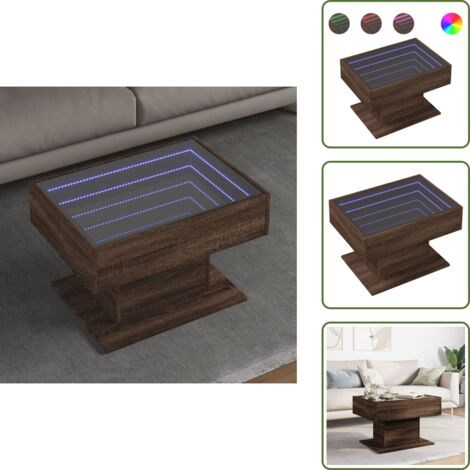 The Living Store Mesa de centro y LED madera ingeniería marrón roble 70x50x45 cm - Luz led