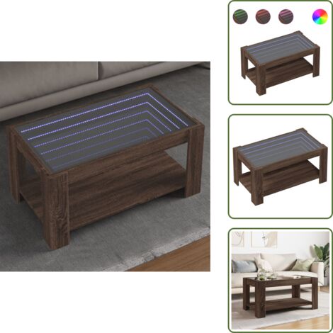 The Living Store Mesa de centro y LED madera ingeniería marrón roble 93x53x45 cm - Luz led