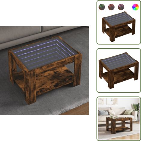 The Living Store Mesa de centro y LED madera ingeniería roble ahumado 73x53x45cm - Luz led