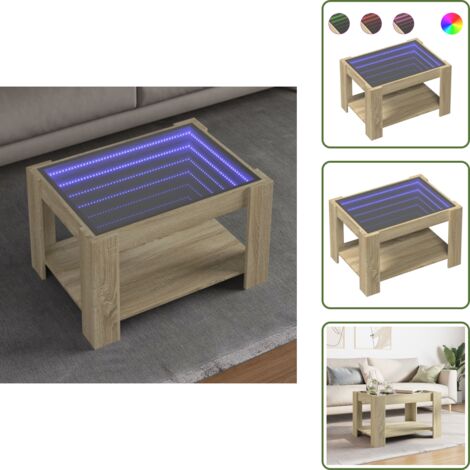 The Living Store Mesa de centro y LED madera ingeniería roble Sonoma 73x53x45 cm - Luz LED
