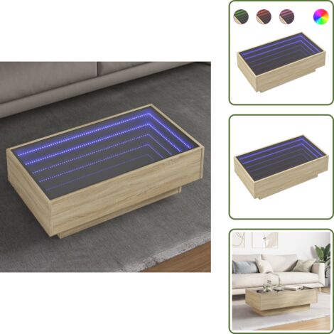 The Living Store Mesa de centro y LED madera ingeniería roble Sonoma 90x50x30 cm - Luces LED RGB