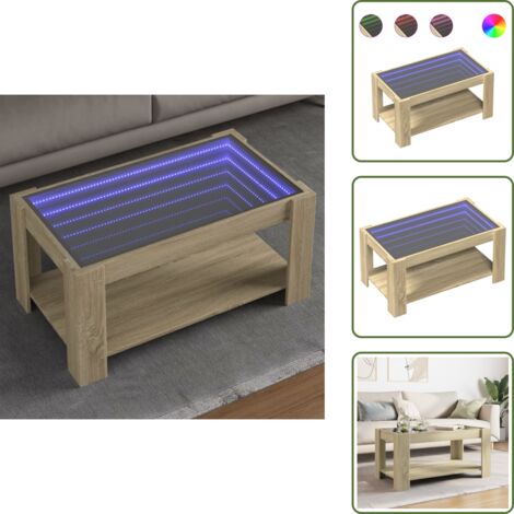 The Living Store Mesa de centro y LED madera ingeniería roble Sonoma 93x53x45 cm - Luces LED RGB
