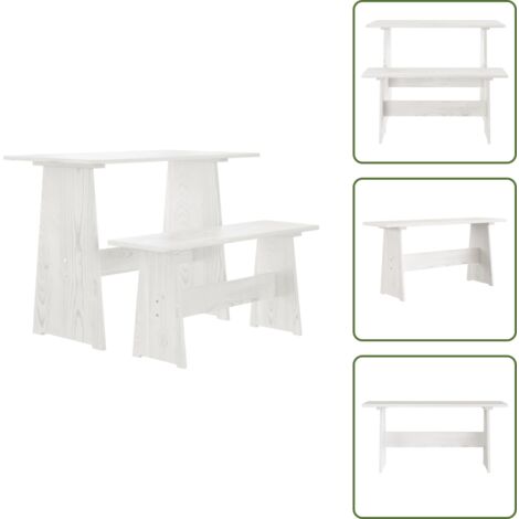 The Living Store Mesa de comedor con banco REINE madera maciza de pino blanco - Banco de comedor
