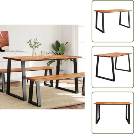 The Living Store Mesa de comedor con borde vivo madera maciza acacia 140x80x75cm - Madera maciza