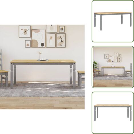 The Living Store Mesa de comedor Corona madera maciza de pino gris 180x90x75 cm - Madera maciza