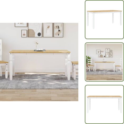 The Living Store Mesa de comedor Corona madera maciza pino blanco 160x80x75 cm - Madera maciza
