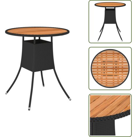 The Living Store Mesa de comedor de jardín ratán sintético acacia negro Ø 70 cm - Mesa de comedor