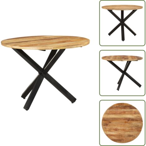 The Living Store Mesa de comedor madera de mango rugosa redonda 100x100x75 cm - Madera de mango rugosa