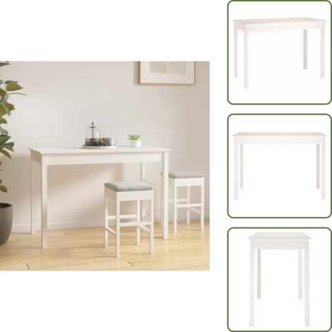 The Living Store Mesa de comedor madera maciza de pino blanca 110x55x75 cm - Madera de pino