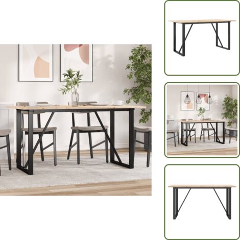 The Living Store Mesa de comedor marco O madera maciza pino y acero 160x80x75cm - Madera maciza