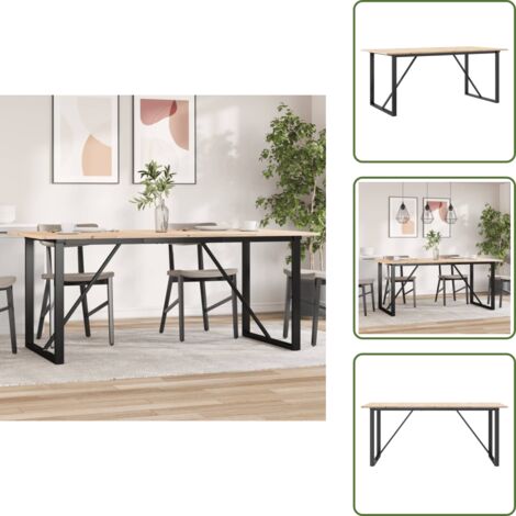 The Living Store Mesa de comedor marco O madera maciza pino y acero 180x90x75cm - Mesa de comedor de madera