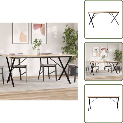 The Living Store Mesa de comedor marco X madera maciza pino y acero 180x90x75cm - Mesa de comedor de madera