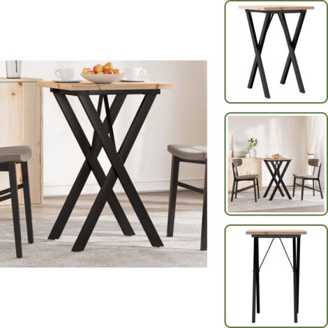 The Living Store Mesa de comedor marco X madera maciza pino y acero 50x50x75,5cm - Madera maciza