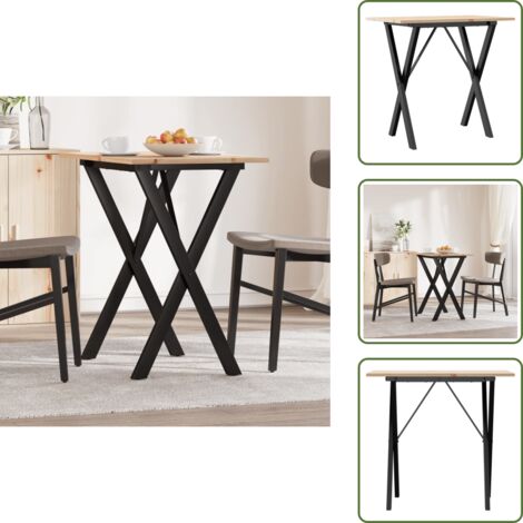 The Living Store Mesa de comedor marco X madera maciza pino y acero 80x50x75 cm - Madera maciza