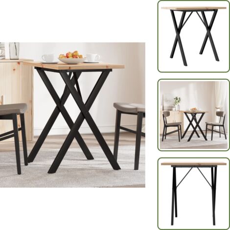 The Living Store Mesa de comedor marco X madera maciza pino y acero 80x50x75,5cm - Madera maciza