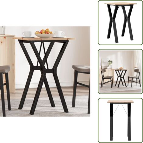 The Living Store Mesa de comedor marco Y madera maciza pino y acero 50x50x75 cm - Madera maciza
