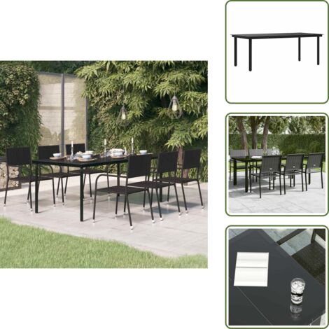 The Living Store Mesa de comedor para jardín acero y vidrio negro 200x100x74 cm - Mesa de comedor exterior