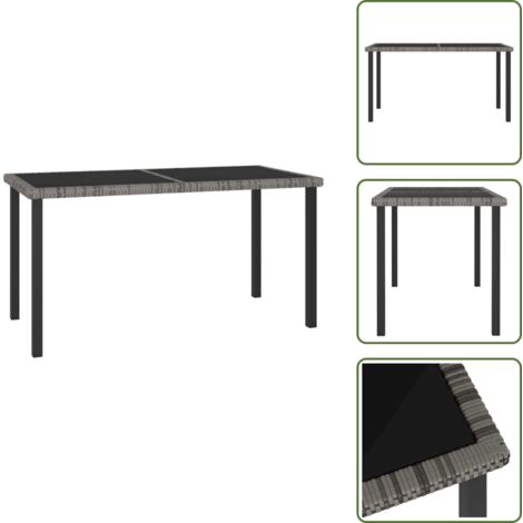 The Living Store Mesa de comedor para jardín ratán sintético gris 140x70x73 cm - Mesa de comedor