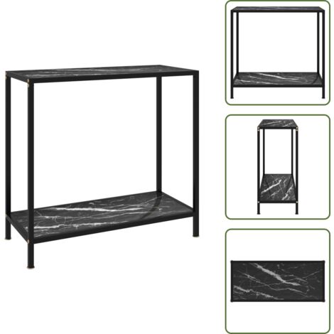 The Living Store Mesa de consola negro vidrio templado 80x35x75 cm - Mesa auxiliar