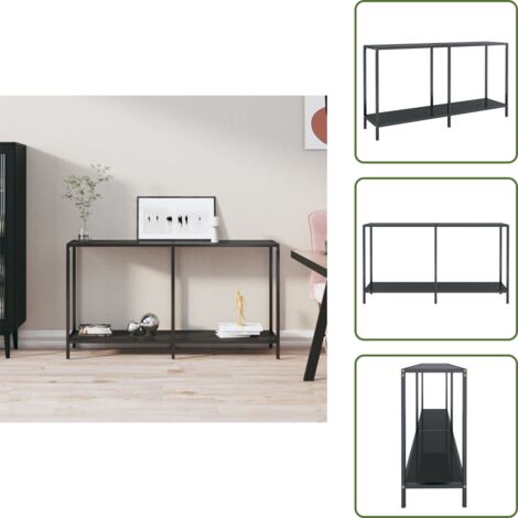 The Living Store Mesa de consola vidrio templado negro 140x35x75,5 cm - Mesa auxiliar
