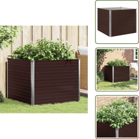 The Living Store Mesa de cultivo de acero galvanizado marrón 100x100x77 cm - Jardinera