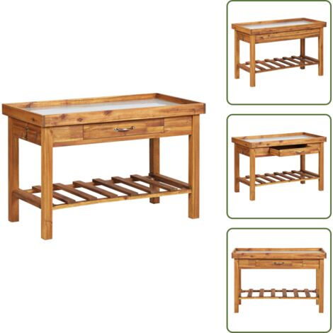 The Living Store Mesa de cultivo de jardín madera maciza acacia tablero de zinc - Mesa de cultivo
