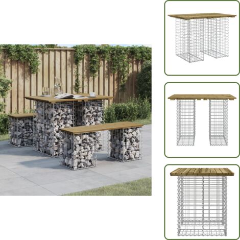 The Living Store Mesa de jardín con diseño de gaviones, 100 x 70 x 72 cm, madera de pino impregnada - Mesa de exterior