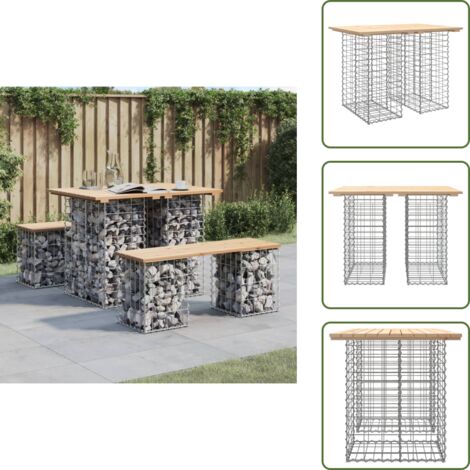 The Living Store Mesa de jardín con diseño de gaviones, 100 x 70 x 72 cm, madera maciza de pino - Mesa de exterior